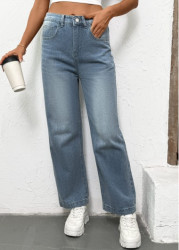 Modlily Denim Blue Pocket Straight Leg Button Fly Jeans - 2XL