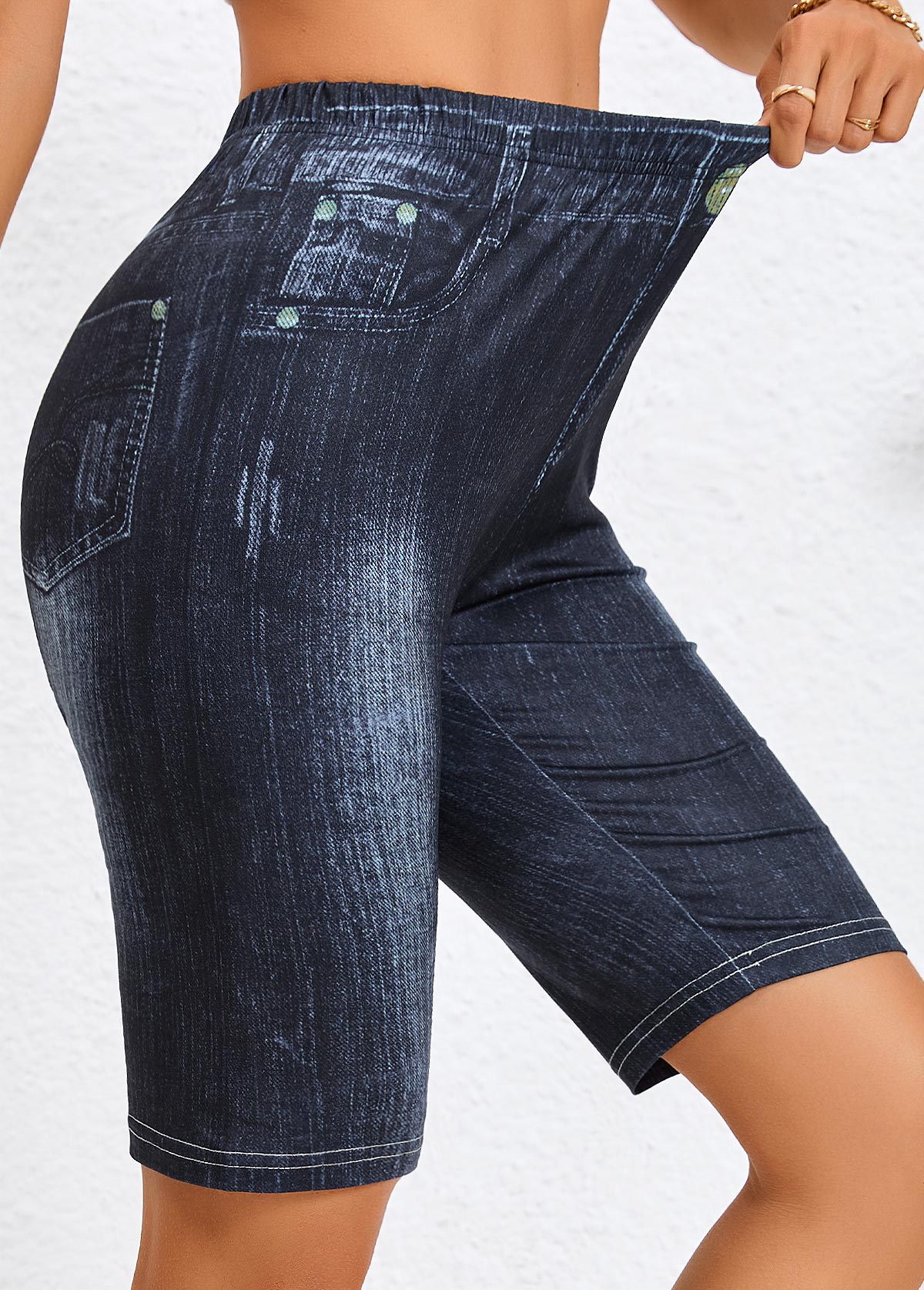 Modlily Denim Blue Skinny Elastic Waist High Waisted Shorts - XL