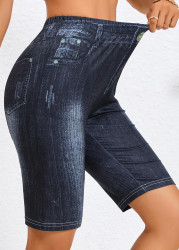 Modlily Denim Blue Skinny Elastic Waist High Waisted Shorts - XL