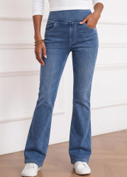 Modlily Denim Blue Soft Flare Leg Elastic Waist Jeans - XXL