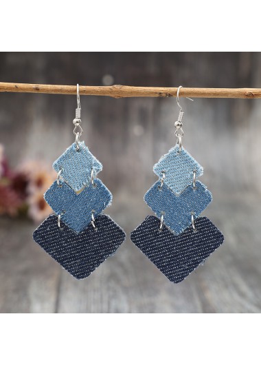 Modlily Denim Blue Square Faux Leather Earrings - One Size