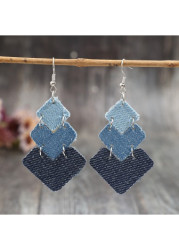 Modlily Denim Blue Square Faux Leather Earrings - One Size