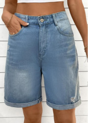 Modlily Denim Blue Straight Leg Button Fly High Waisted Shorts - M