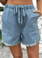 Modlily Denim Blue Straight Leg Elastic Waist High Waisted Shorts - M
