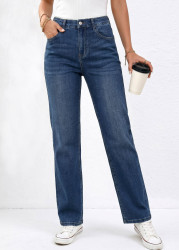 Modlily Denim Blue Straight Leg Zipper Fly High Waisted Jeans - XXL