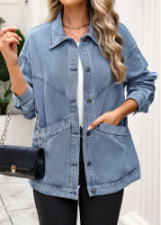 Modlily Denim Blue Tummy Coverage Long Sleeve Coat - S