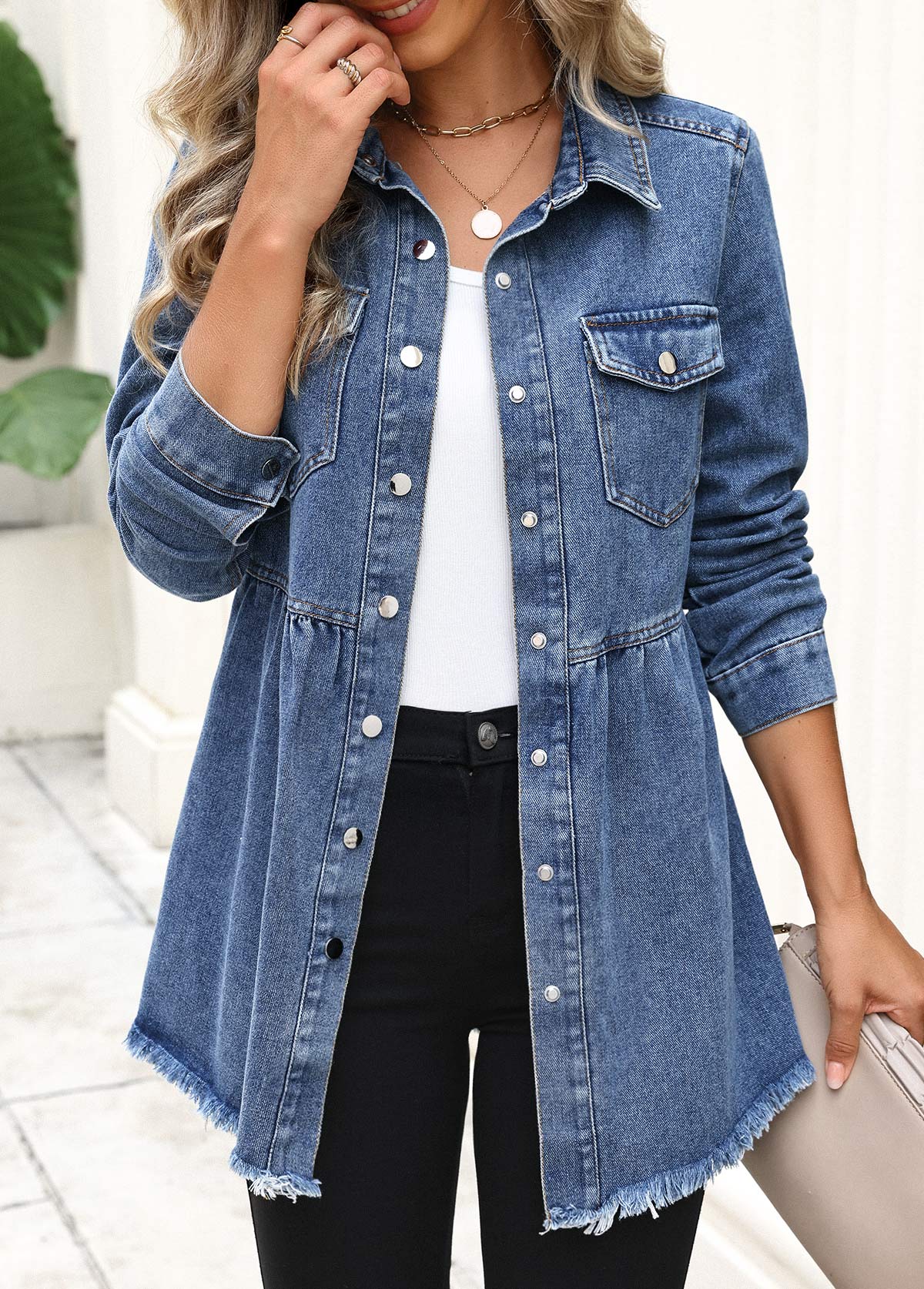 Modlily Denim Blue Tummy Coverage Long Sleeve Coat - S