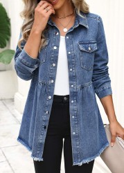 Modlily Denim Blue Tummy Coverage Long Sleeve Coat - S
