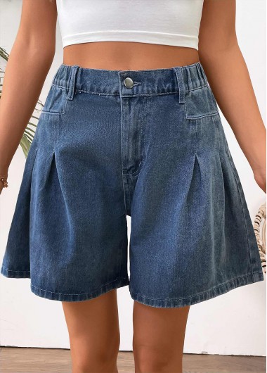 Modlily Denim Blue Wide Leg Button Fly High Waisted Shorts - M