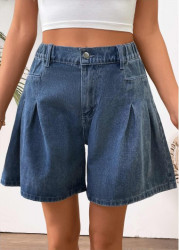 Modlily Denim Blue Wide Leg Button Fly High Waisted Shorts - 2XL