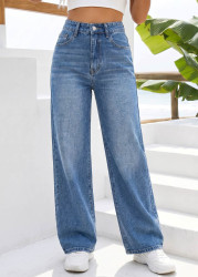 Modlily Denim Blue Wide Leg Zipper Fly High Waisted Jeans - M