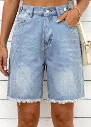 Modlily Denim Blue Zipper Fly High Waisted Shorts - 2XL