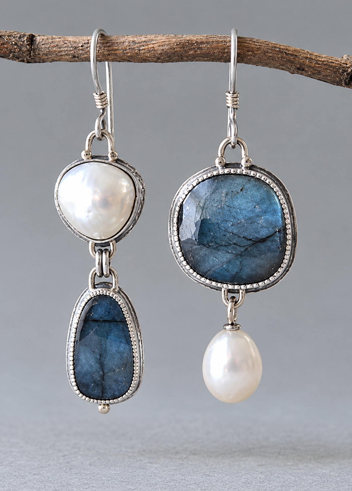 Modlily Dusty Blue Asymmetrical Alloy Deatail Earring - One Size