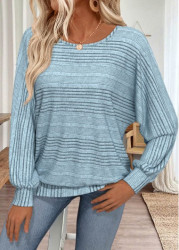 Modlily Dusty Blue Long Sleeve Round Neck T Shirt - S