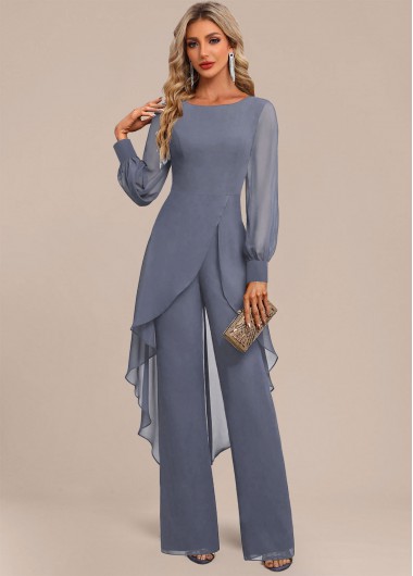 Modlily Dusty Blue Patchwork Long Scoop Neck Jumpsuit - XXL