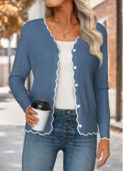 Modlily Dusty Blue Patchwork Long Sleeve V Neck Cardigan - XXL