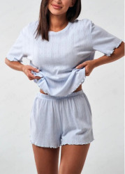 Modlily Dusty Blue Short Sleeve Lounge Top and Shorts - S