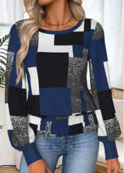 Modlily Dusty Blue Tummy Coverage Geometric Print T Shirt - M