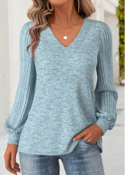 Modlily Dusty Blue Tummy Coverage Long Sleeve V Neck Sweatshirt - M