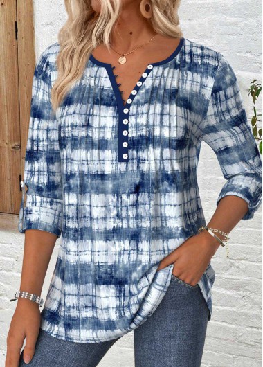 Modlily Dusty Blue Tummy Coverage Plaid Long Sleeve T Shirt - M