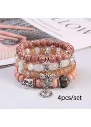 Modlily Dusty Pink Butterfly Acrylic Detail Bracelets - One Size