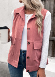 Modlily Dusty Pink Button Up Turn Down Collar Corduroy Waistcoat - XXL