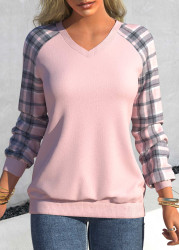 Modlily Dusty Pink Tartan Print Long Sleeve Sweatshirt - XL