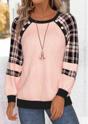 Modlily Dusty Pink Tummy Coverage Plaid Long Sleeve Sweatshirt - M