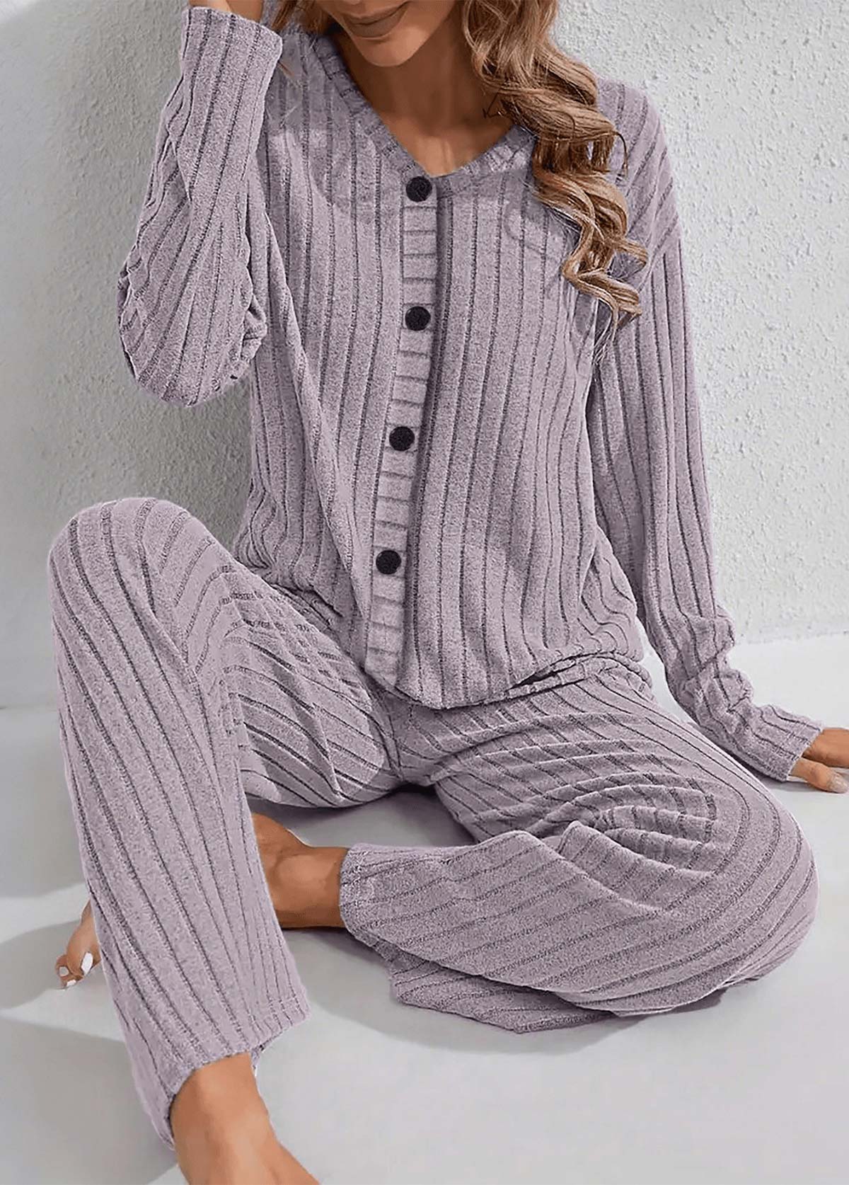 Modlily Dusty Purple Long Sleeve Lounge Top and Pants - S