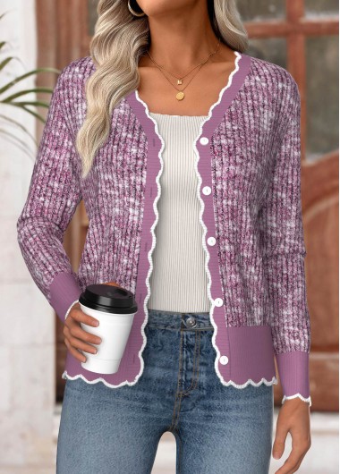Modlily Dusty Purple Patchwork Long Sleeve Cardigan - XXL