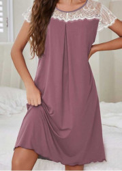 Modlily Dusty Purple Short Sleeve Round Neck Nightdress - S