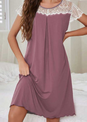 Modlily Dusty Purple Short Sleeve Round Neck Nightdress - S