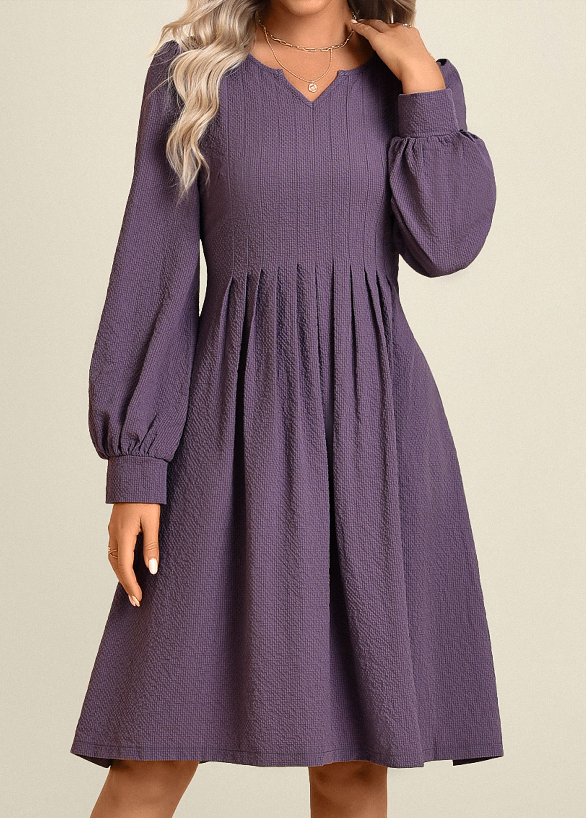 Modlily Dusty Purple Split Long Sleeve Dress - XXL