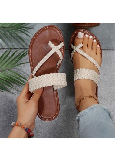 Modlily Flip Flops Beige Toe Post Falt Flip Flops - 36