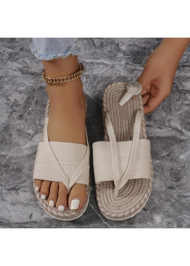 Modlily Flip Flops Beige Toe Post Falt Flip Flops Slippers - 36