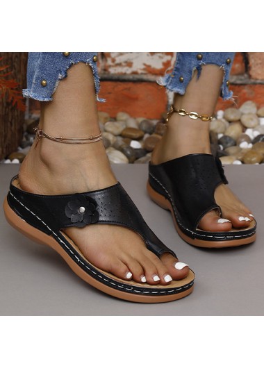 Modlily Flip Flops Black Open Toe Falt Flip Flops - 37