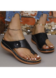 Modlily Flip Flops Black Open Toe Falt Flip Flops - 37