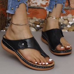 Modlily Flip Flops Black Open Toe Falt Flip Flops - 41