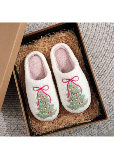 Modlily Flip Flops Christmas White Closed Toe Falt Slippers - 36