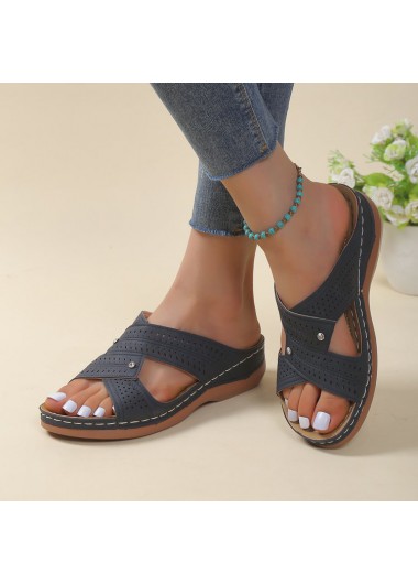 Modlily Flip Flops Dark Blue Open Toe Low Heel Sliders - 37