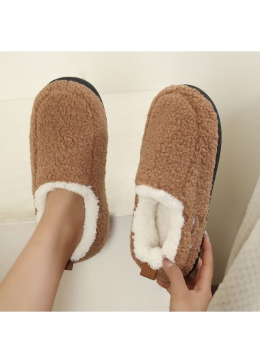 Modlily Flip Flops Dark Camel Closed Toe Falt Faux Fur Slippers - 36