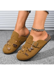 Modlily Flip Flops Dark Camel Color Closed Toe Falt - 36