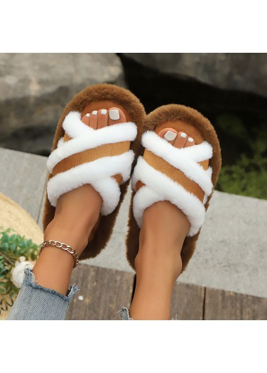 Modlily Flip Flops Dark Camel Round Toe Falt Slippers - 43