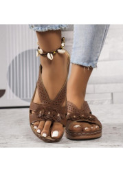 Modlily Flip Flops Dark Coffee Peep Toe Low Heel Sliders - 36