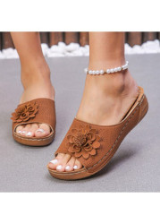 Modlily Flip Flops Dark Coffee Peep Toe Low Heel Sliders - 37