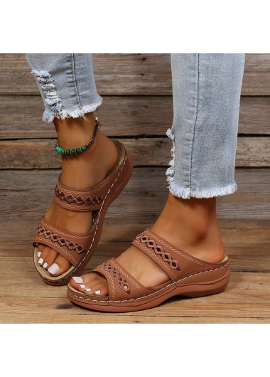 Modlily Flip Flops Dark Coffee Peep Toe Low Heel Sliders Slippers - 36