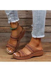 Modlily Flip Flops Dark Coffee Peep Toe Low Heel Sliders Slippers - 36