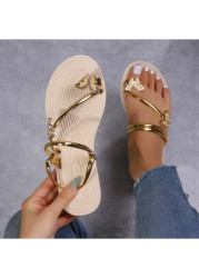 Modlily Flip Flops Golden Toe Post Falt Flip Flops - 36