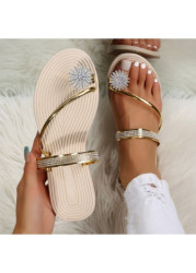 Modlily Flip Flops Golden Toe Post Falt Flip Flops - 37