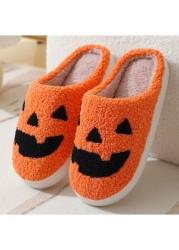 Modlily Flip Flops Halloween Orange Pumpkin Print Closed Toe Falt Slippers - 36